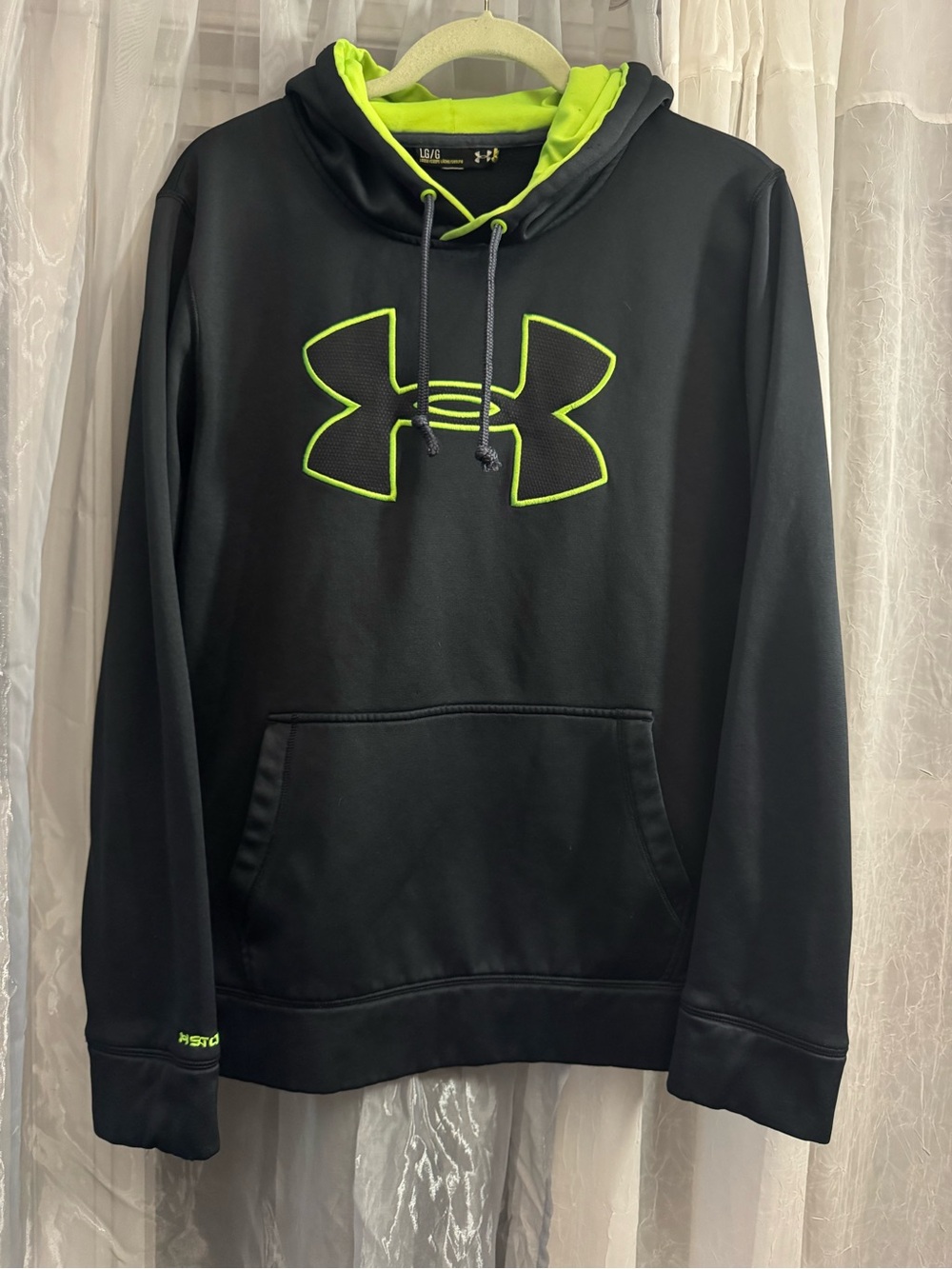 Under Armour Black Hoodie with Neon Green Logo and Liner